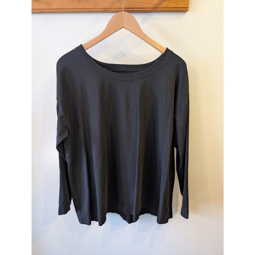 J. Jill Luxe Supima Relaxed Tee Black Long Sleeve Boatneck Soft Modal XL